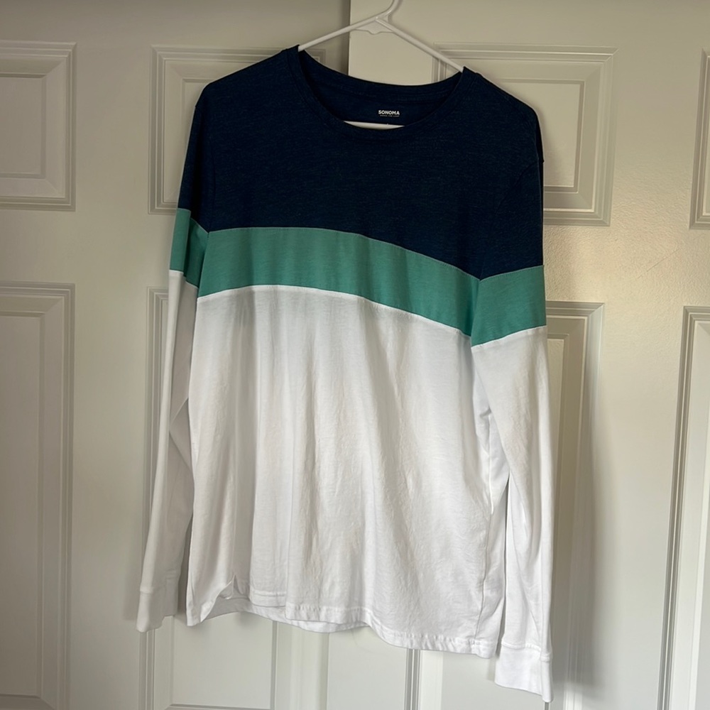 Sonoma Mens Long Sleeve T-Shirt Large Blue Green White